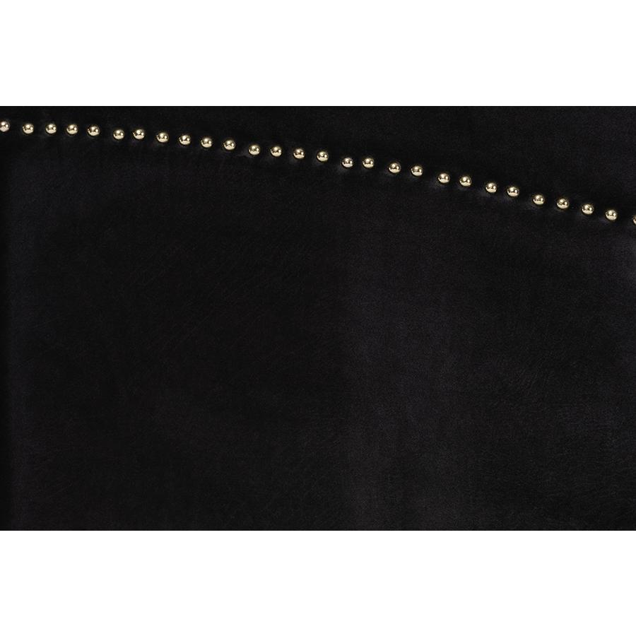 Oxley Traditional Glam and Luxe Black Velvet and Gold Metal Queen Size Panel Bed. Picture 6
