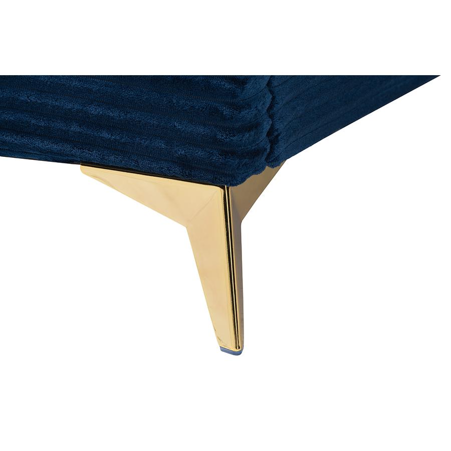 Navy Blue Velvet and Gold Metal Queen Size Panel Bed. Picture 5