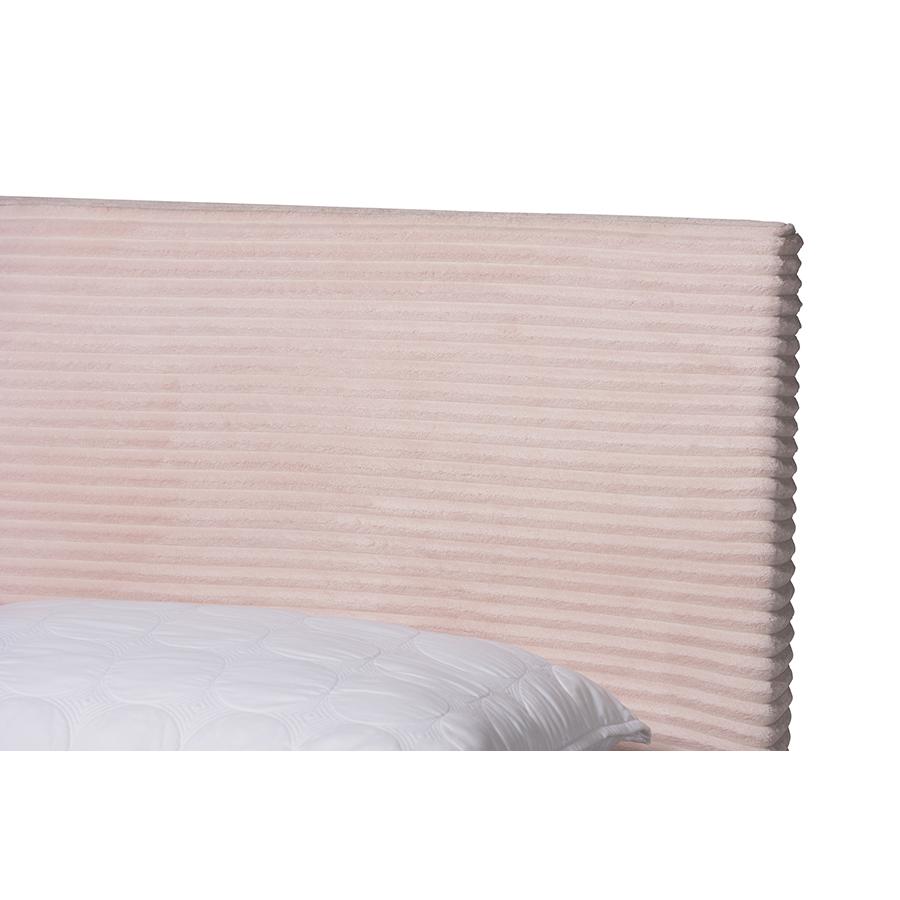Light Pink Velvet and Gold Metal Queen Size Panel Bed. Picture 4