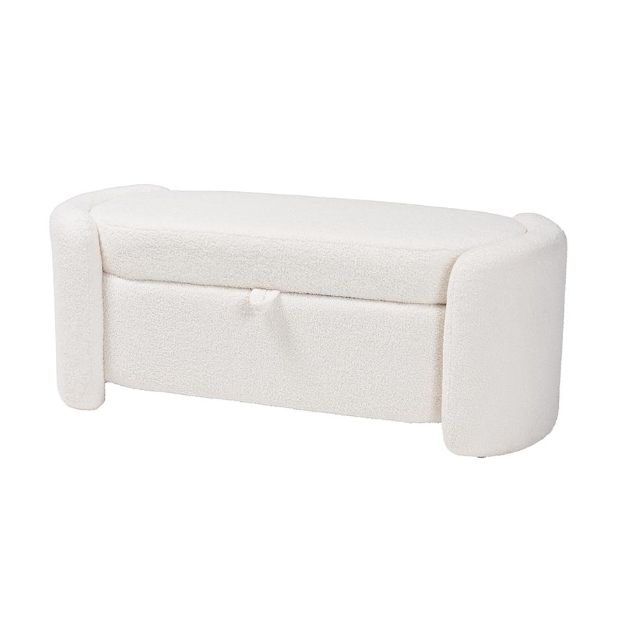 Oakes Modern and Contemporary Ivory Boucle Upholstered Storage Bench. Picture 1