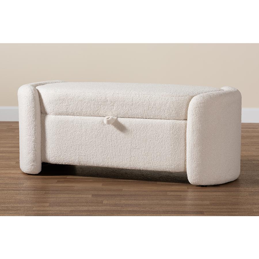Oakes Modern and Contemporary Ivory Boucle Upholstered Storage Bench. Picture 10