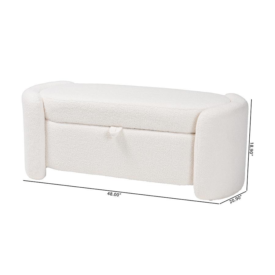 Oakes Modern and Contemporary Ivory Boucle Upholstered Storage Bench. Picture 11