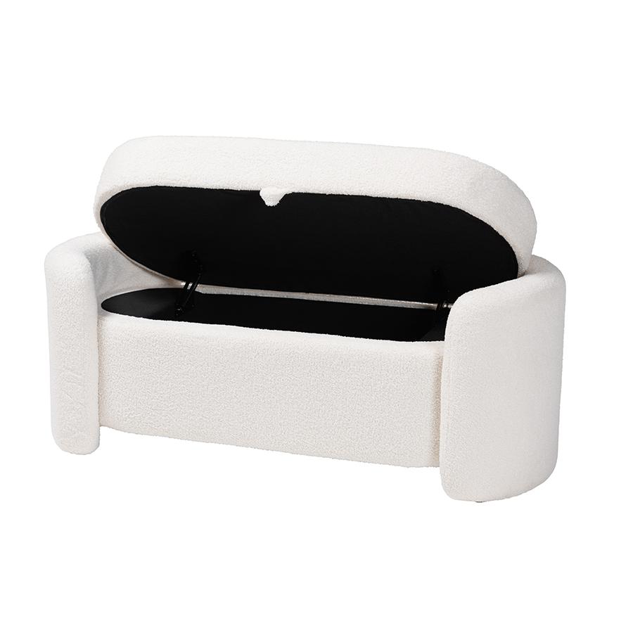 Oakes Modern and Contemporary Ivory Boucle Upholstered Storage Bench. Picture 2