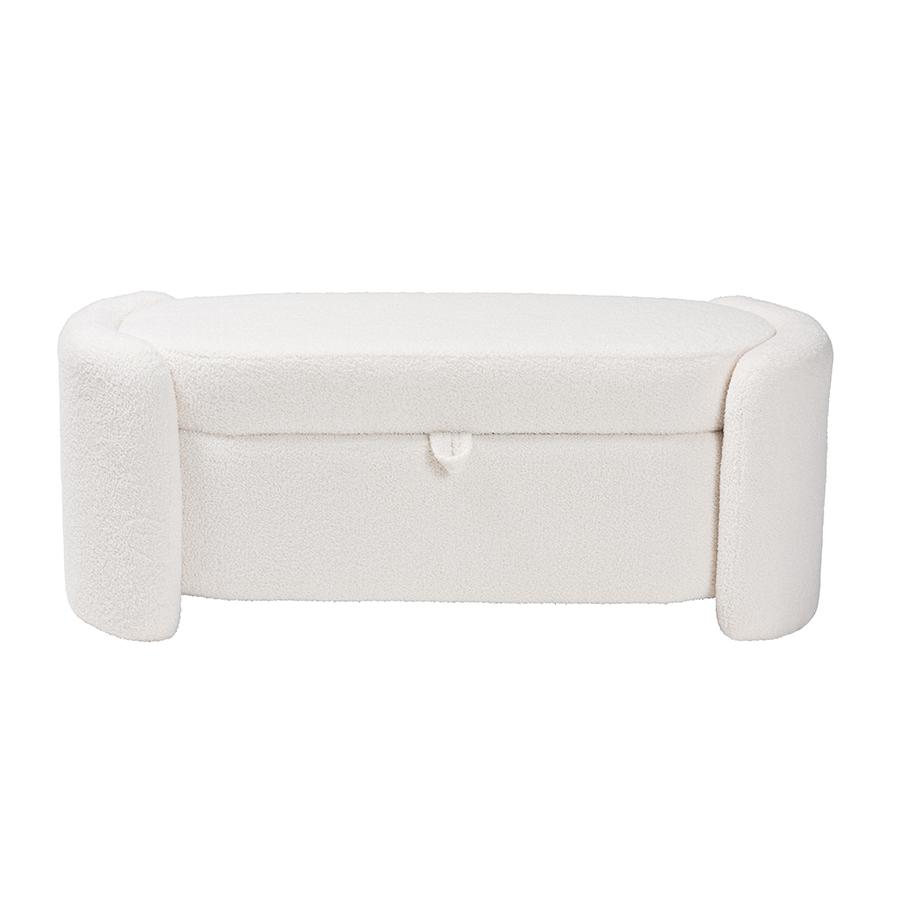 Oakes Modern and Contemporary Ivory Boucle Upholstered Storage Bench. Picture 3