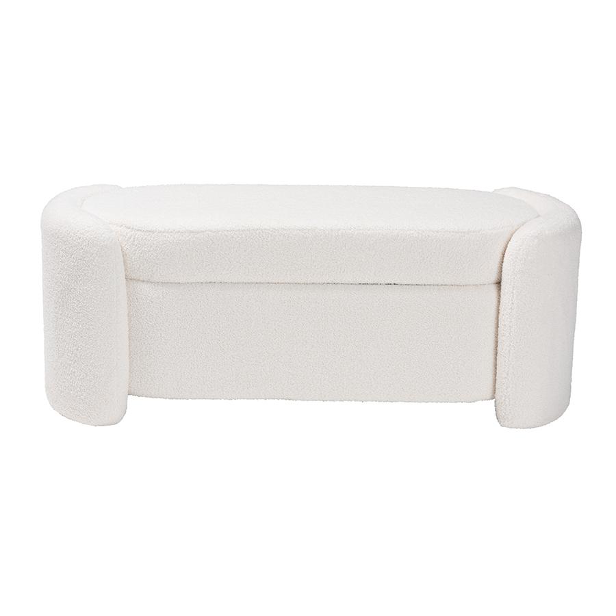 Oakes Modern and Contemporary Ivory Boucle Upholstered Storage Bench. Picture 5