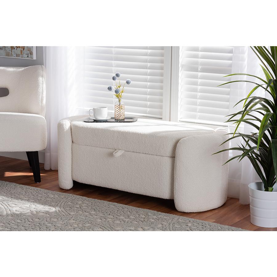 Oakes Modern and Contemporary Ivory Boucle Upholstered Storage Bench. Picture 8