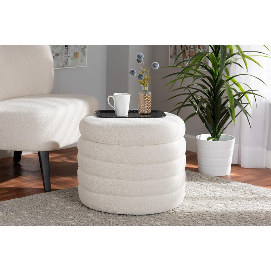 Tabitha Modern and Contemporary Ivory Boucle Upholstered Storage Ottoman. Picture 5