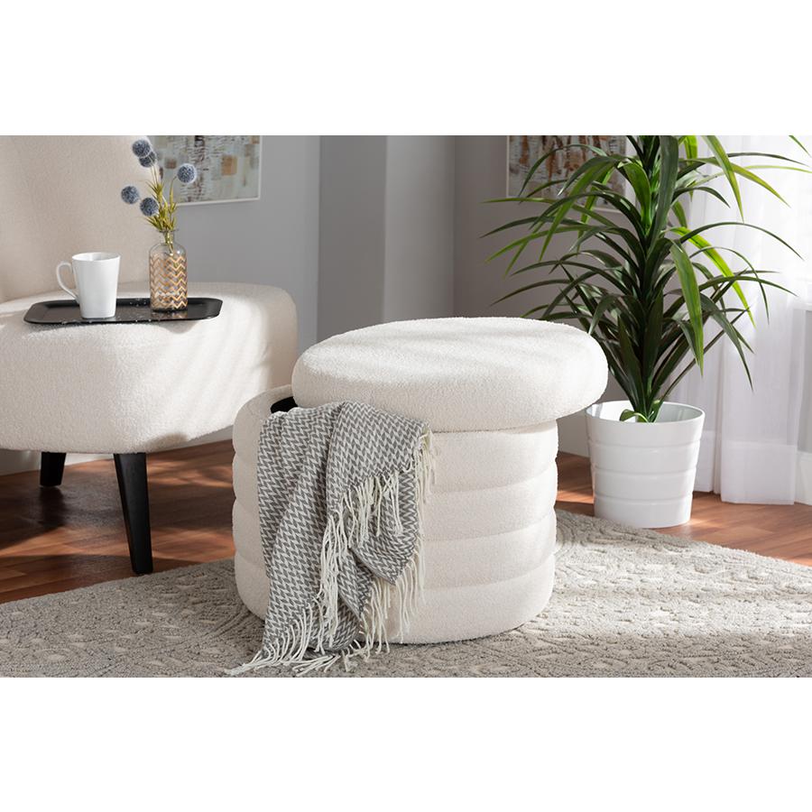Tabitha Modern and Contemporary Ivory Boucle Upholstered Storage Ottoman. Picture 6