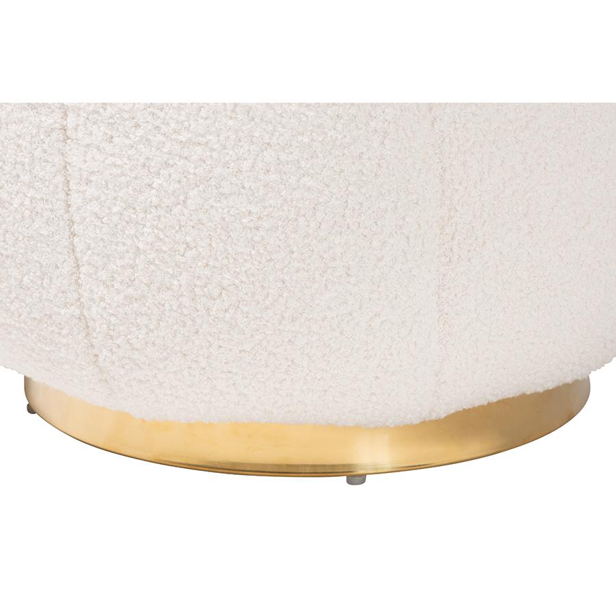 Raelynn Modern and Contemporary Ivory Boucle Upholstered and Gold Metal Ottoman. Picture 3