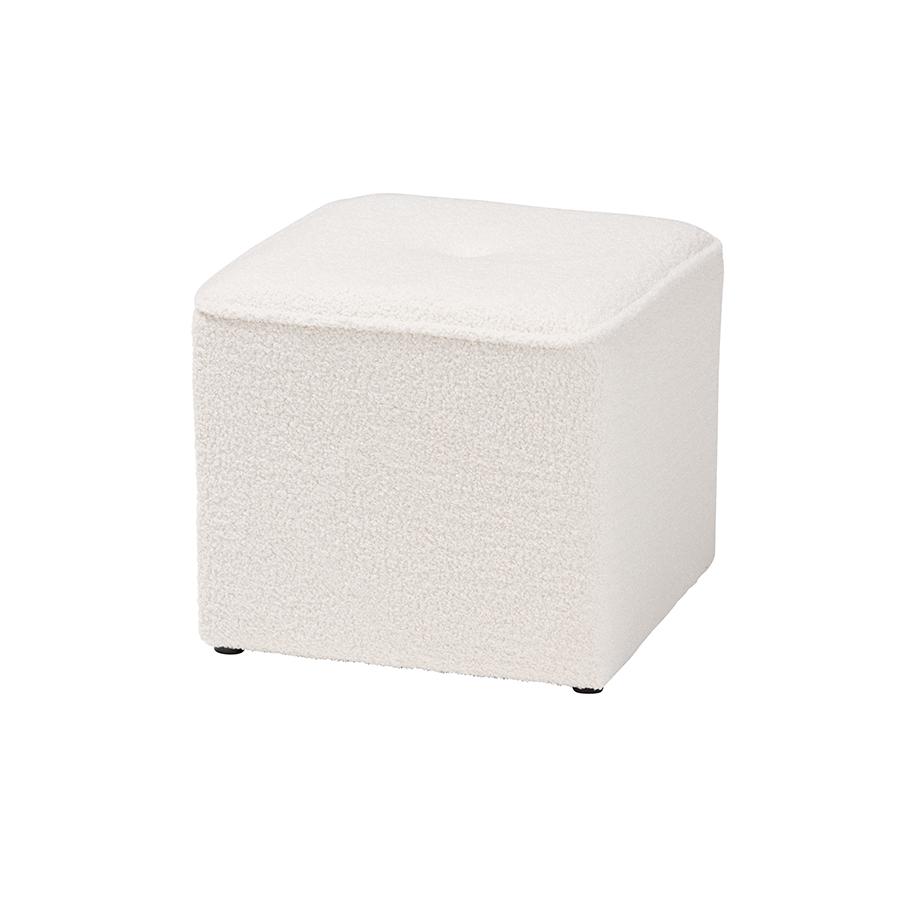 Baxton Studio Isaiah Modern and Contemporary Ivory Boucle Upholstered Ottoman. Picture 1