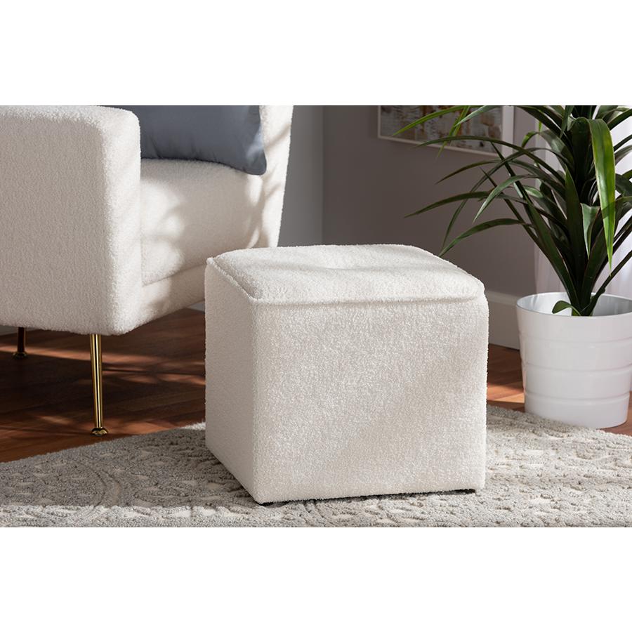 Baxton Studio Isaiah Modern and Contemporary Ivory Boucle Upholstered Ottoman. Picture 5