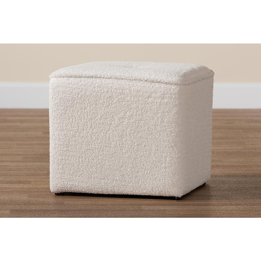 Baxton Studio Isaiah Modern and Contemporary Ivory Boucle Upholstered Ottoman. Picture 6