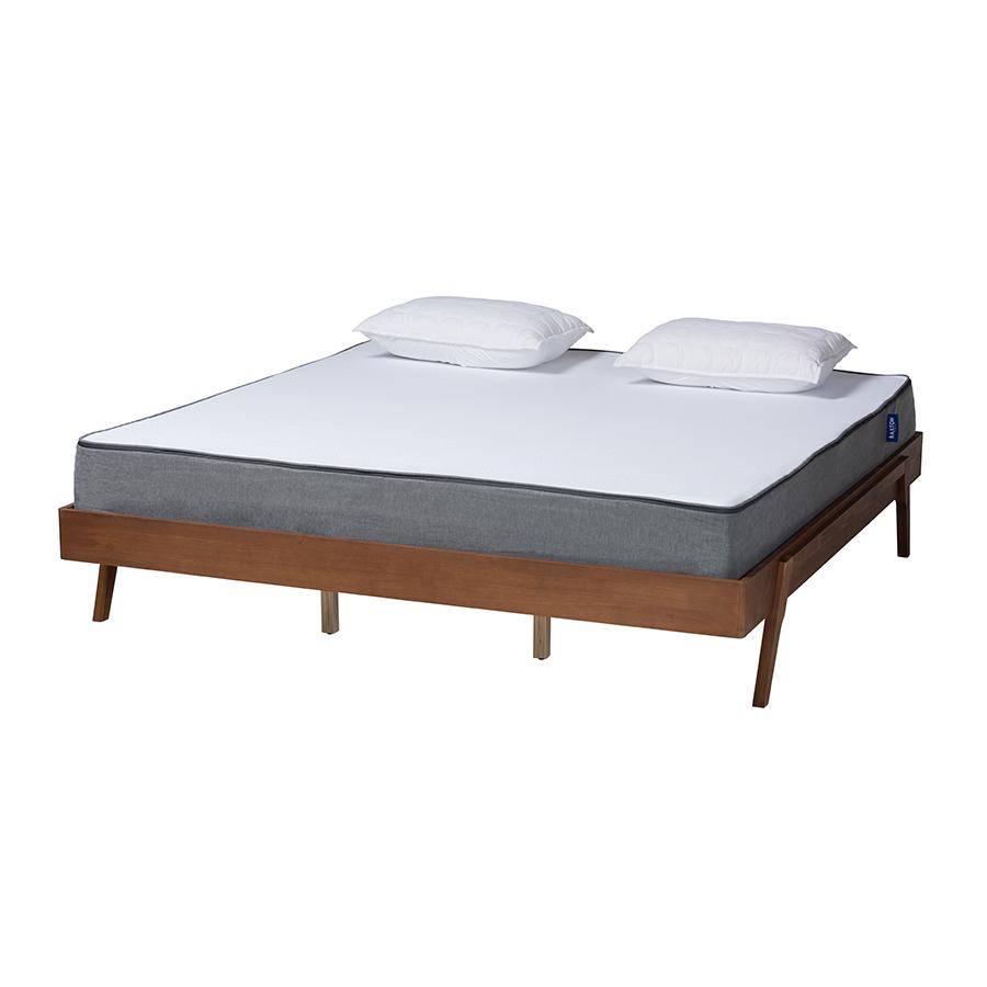 Sarita Mid-Century Modern Ash Walnut Finished Wood Queen Size Bed Frame. Picture 1