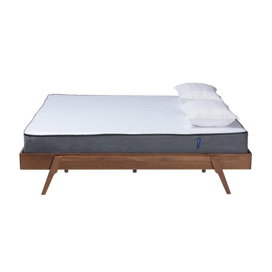 Sarita Mid-Century Modern Ash Walnut Finished Wood Queen Size Bed Frame. Picture 2