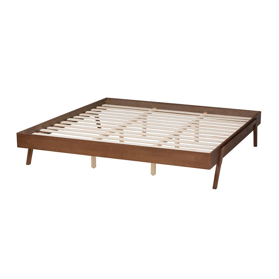Sarita Mid-Century Modern Ash Walnut Finished Wood Queen Size Bed Frame. Picture 3