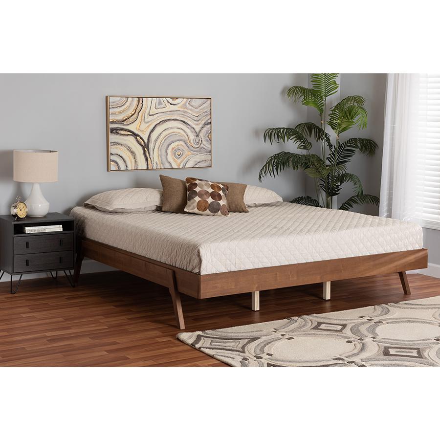 Sarita Mid-Century Modern Ash Walnut Finished Wood Queen Size Bed Frame. Picture 6
