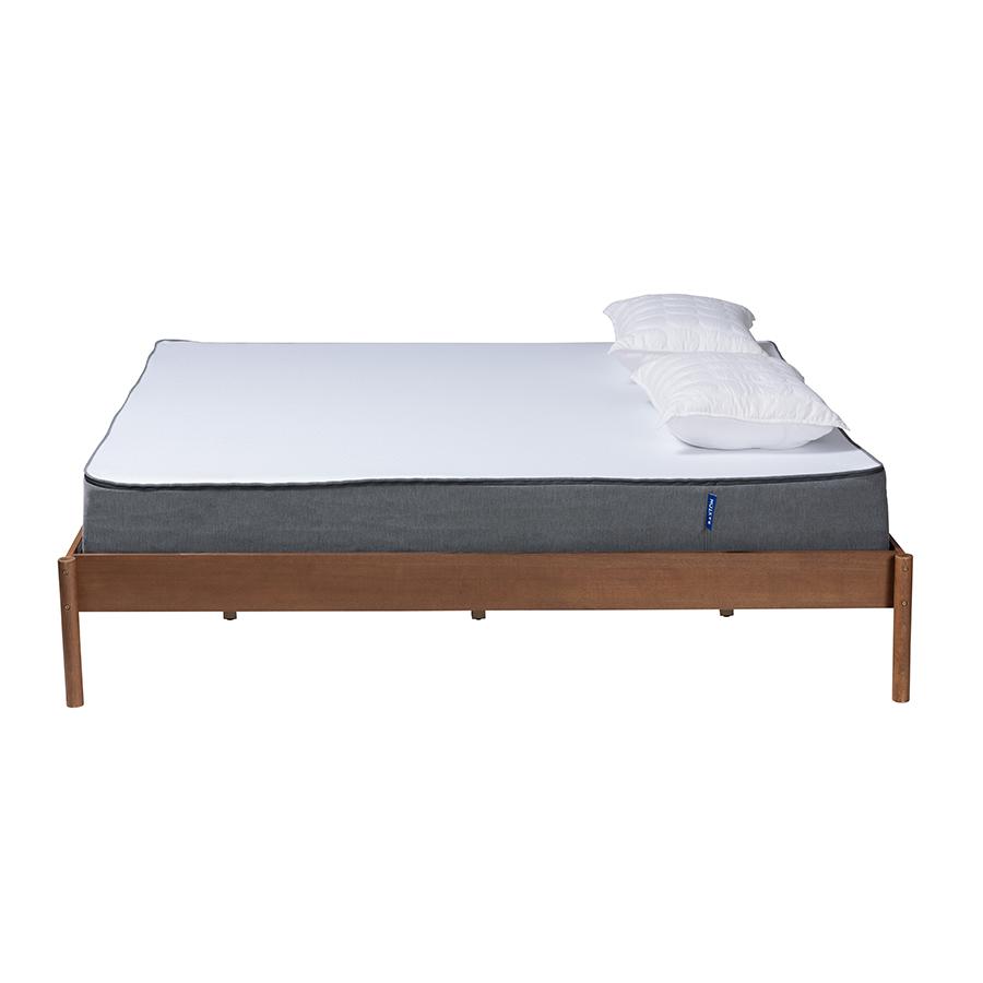 Agatis Mid-Century Modern Ash Walnut Finished Wood Queen Size Bed Frame. Picture 2