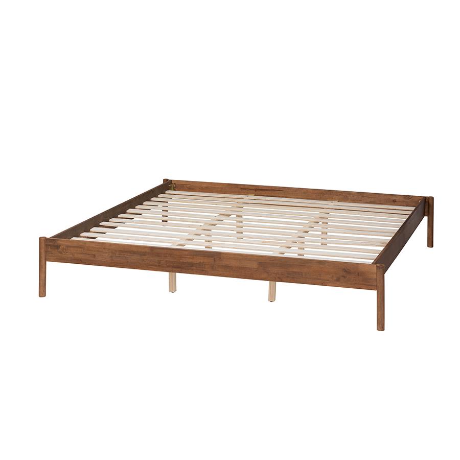 Agatis Mid-Century Modern Ash Walnut Finished Wood Queen Size Bed Frame. Picture 3