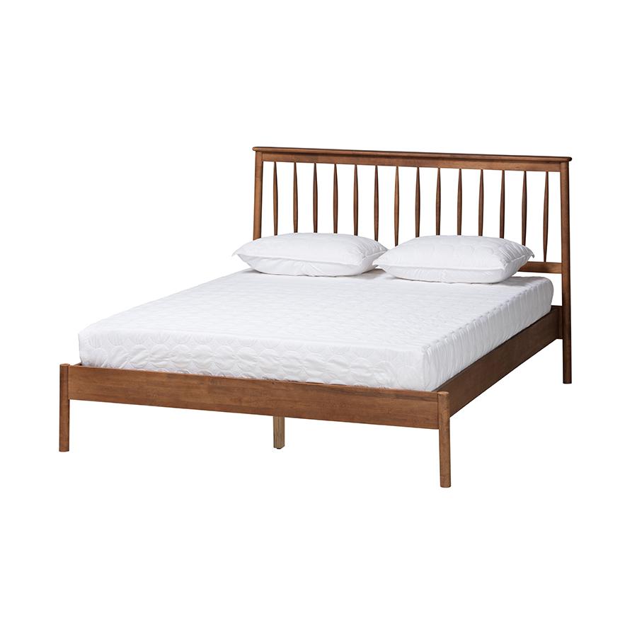 Agatis Mid-Century Modern Walnut Brown Finished Wood Queen Size Bed. Picture 1