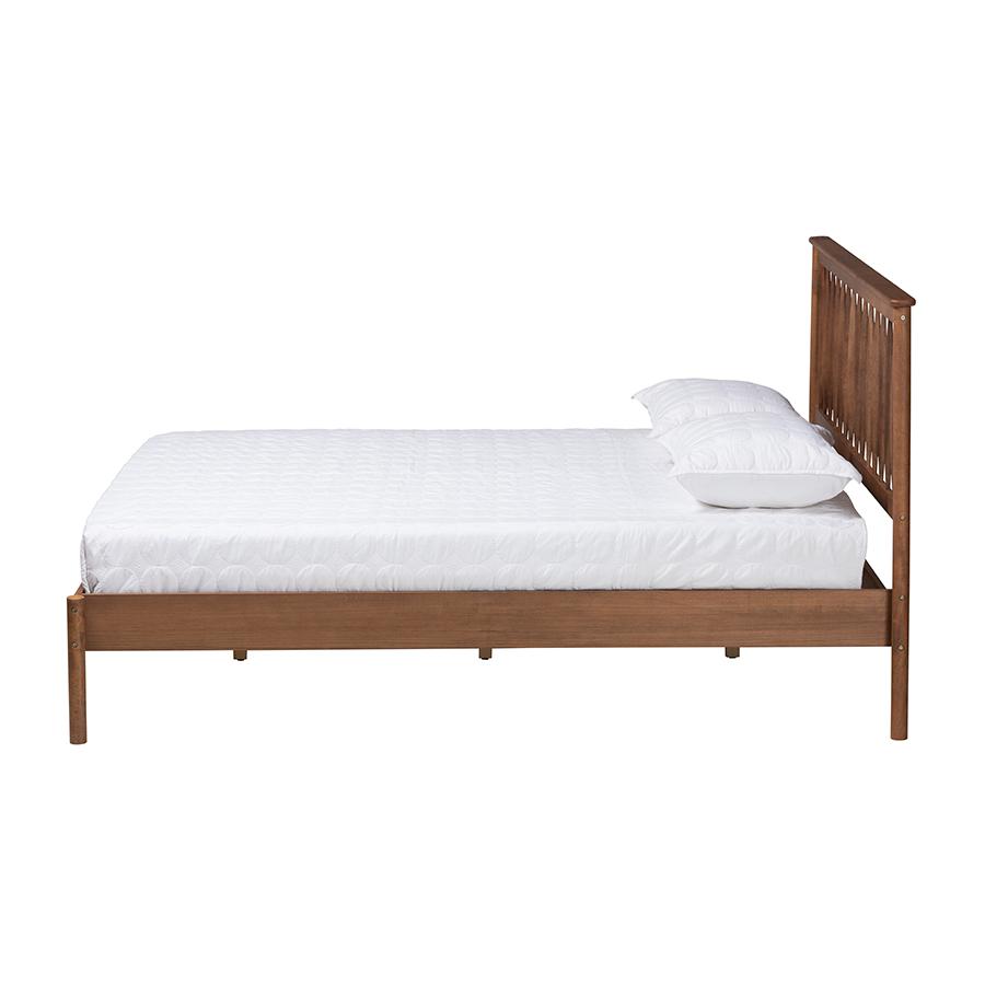 Agatis Mid-Century Modern Walnut Brown Finished Wood Queen Size Bed. Picture 2