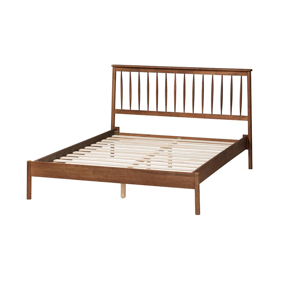 Agatis Mid-Century Modern Walnut Brown Finished Wood Queen Size Bed. Picture 3