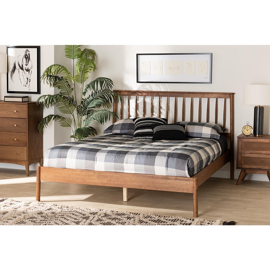 Agatis Mid-Century Modern Walnut Brown Finished Wood Queen Size Bed. Picture 7