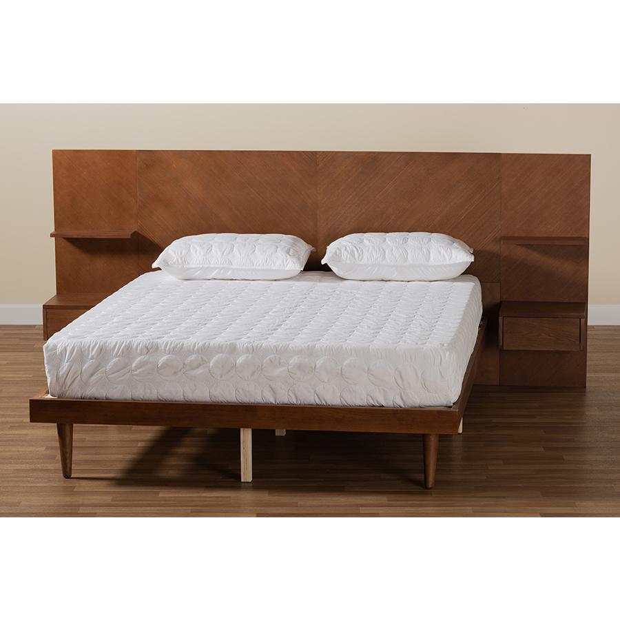 Walnut Finished Wood Queen Size Platform Storage Bed with Built-In Nightstands. Picture 10
