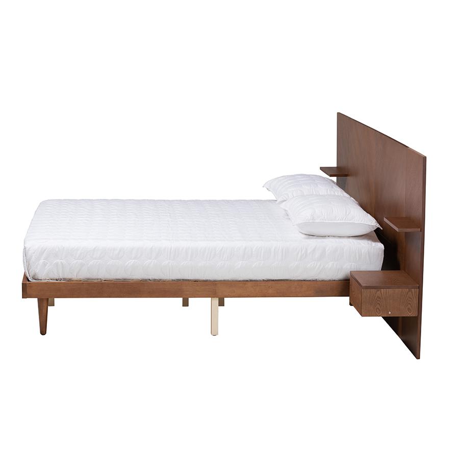 Walnut Finished Wood Queen Size Platform Storage Bed with Built-In Nightstands. Picture 2