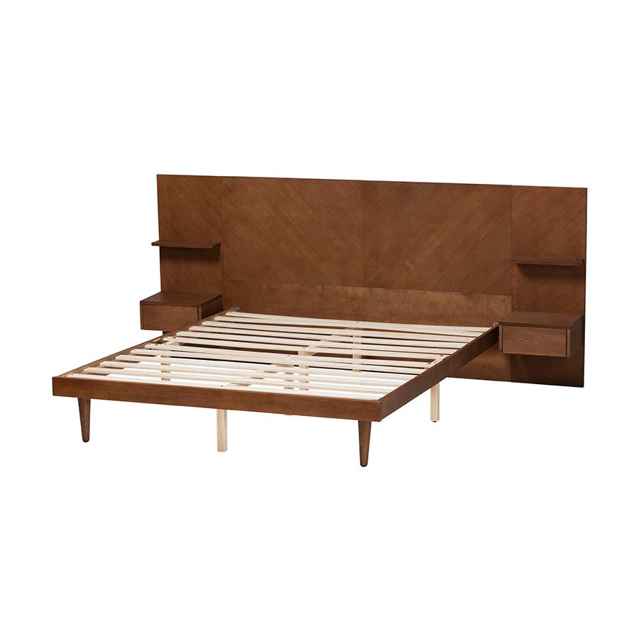 Walnut Finished Wood Queen Size Platform Storage Bed with Built-In Nightstands. Picture 3