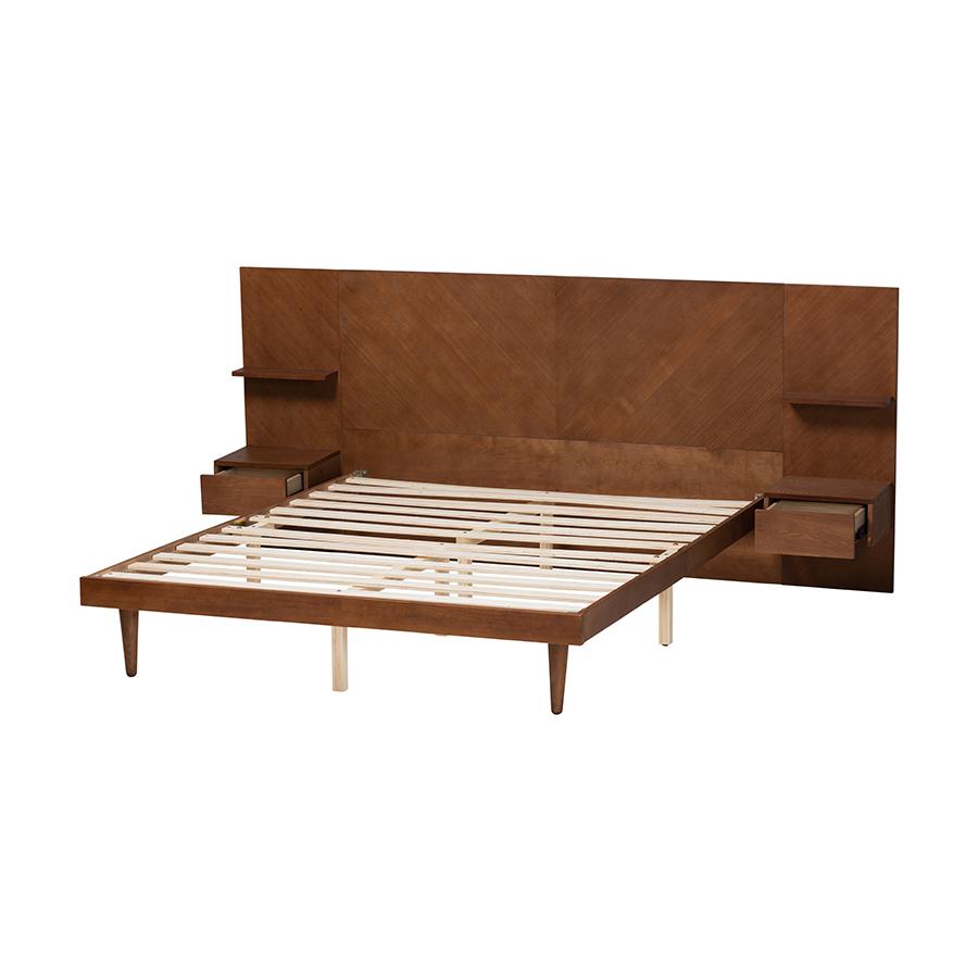 Walnut Finished Wood Queen Size Platform Storage Bed with Built-In Nightstands. Picture 4