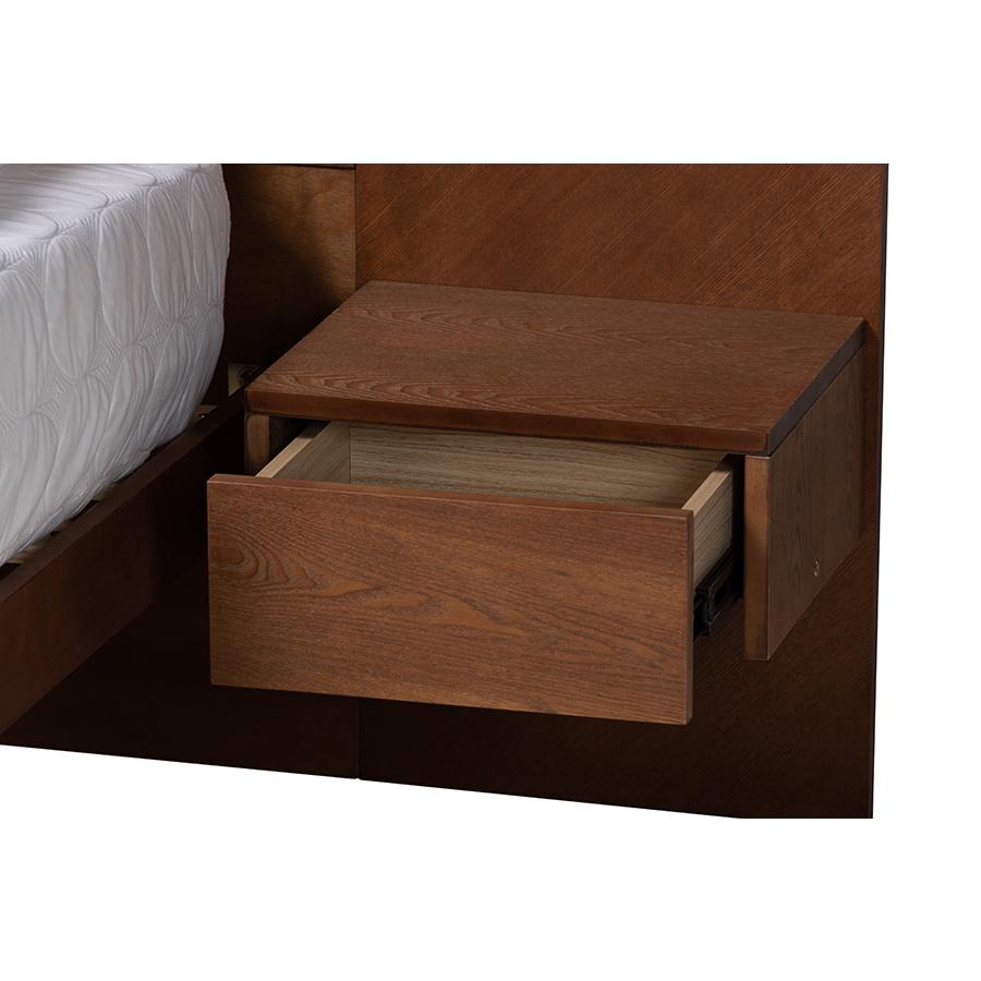 Walnut Finished Wood Queen Size Platform Storage Bed with Built-In Nightstands. Picture 6