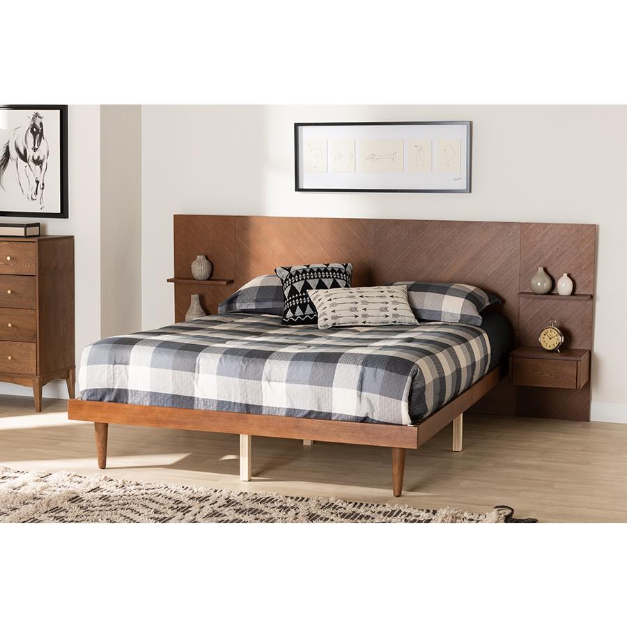 Walnut Finished Wood Queen Size Platform Storage Bed with Built-In Nightstands. Picture 9