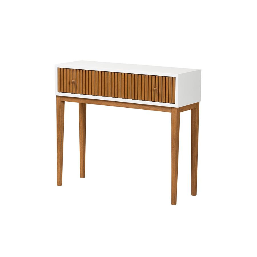 Two-Tone Natural Brown and White Bayur Wood 1-Drawer Console Table. Picture 1