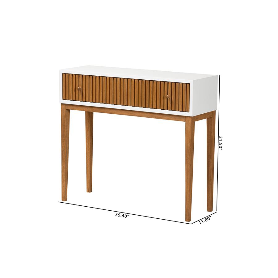 Two-Tone Natural Brown and White Bayur Wood 1-Drawer Console Table. Picture 10