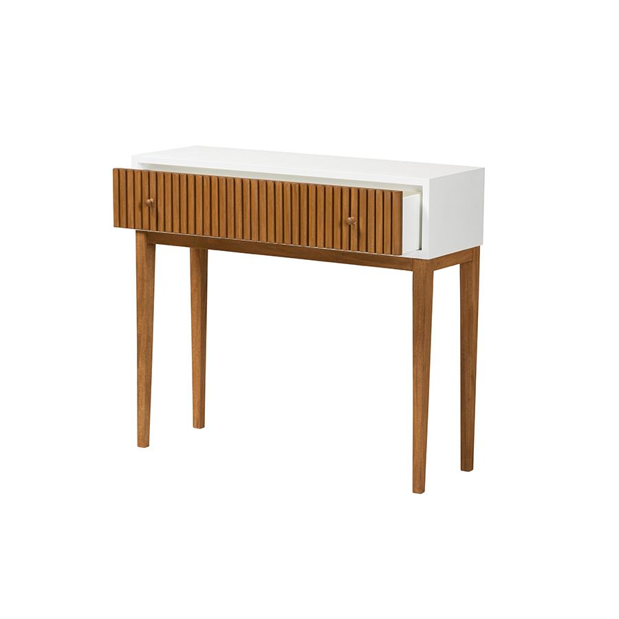 Two-Tone Natural Brown and White Bayur Wood 1-Drawer Console Table. Picture 2