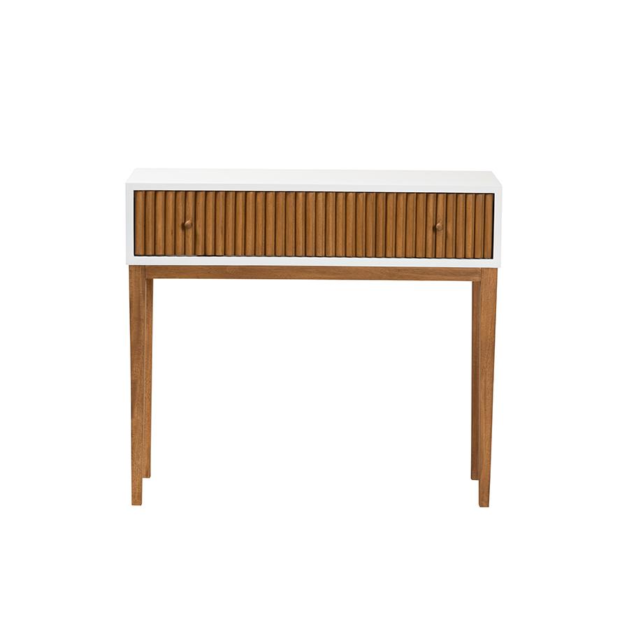 Two-Tone Natural Brown and White Bayur Wood 1-Drawer Console Table. Picture 3
