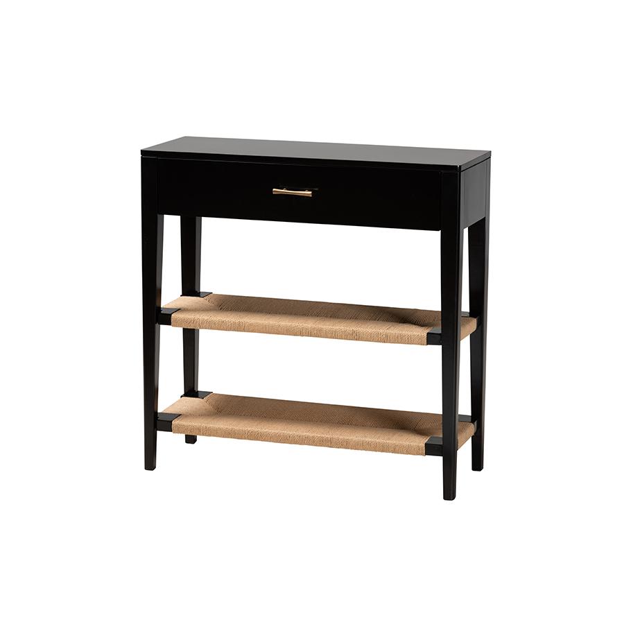 Bohemian Black Finished Bayur Wood 1-Drawer Console Table. Picture 1
