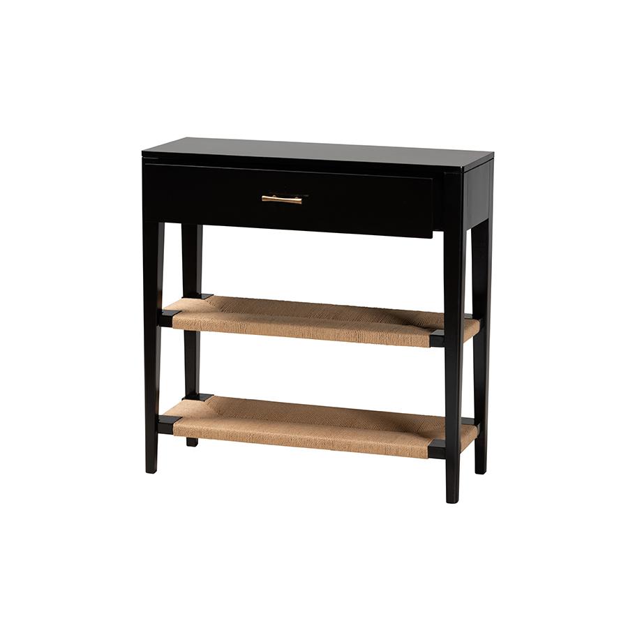 Bohemian Black Finished Bayur Wood 1-Drawer Console Table. Picture 2