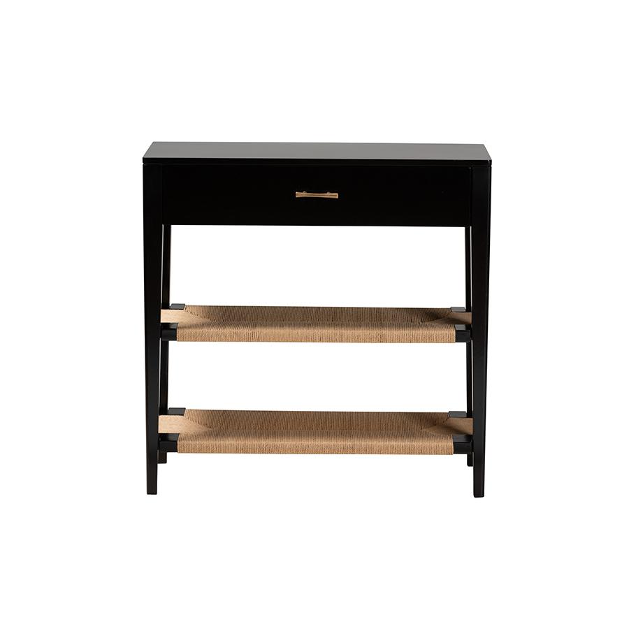 Bohemian Black Finished Bayur Wood 1-Drawer Console Table. Picture 3