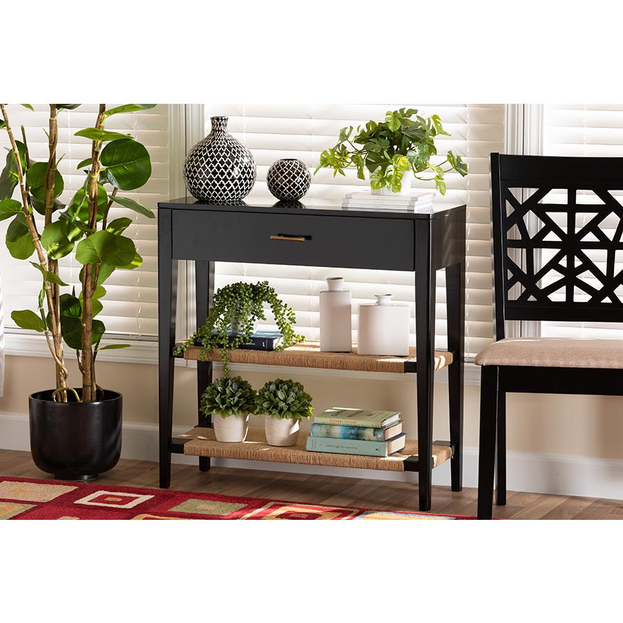 Bohemian Black Finished Bayur Wood 1-Drawer Console Table. Picture 8