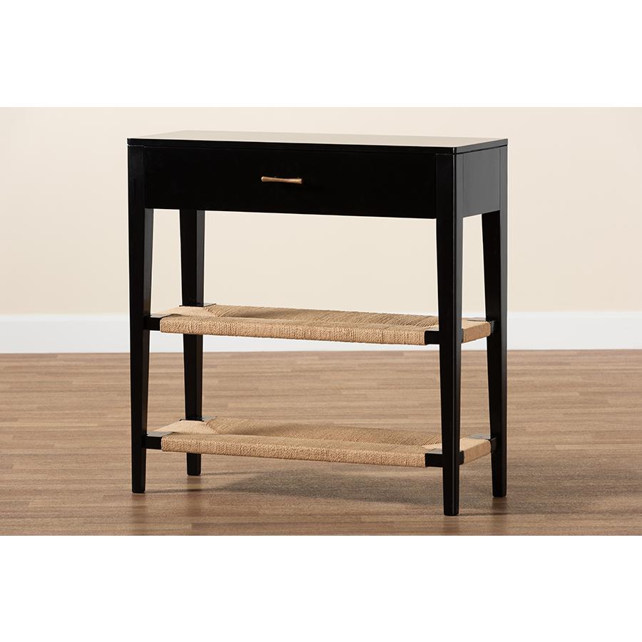 Bohemian Black Finished Bayur Wood 1-Drawer Console Table. Picture 9