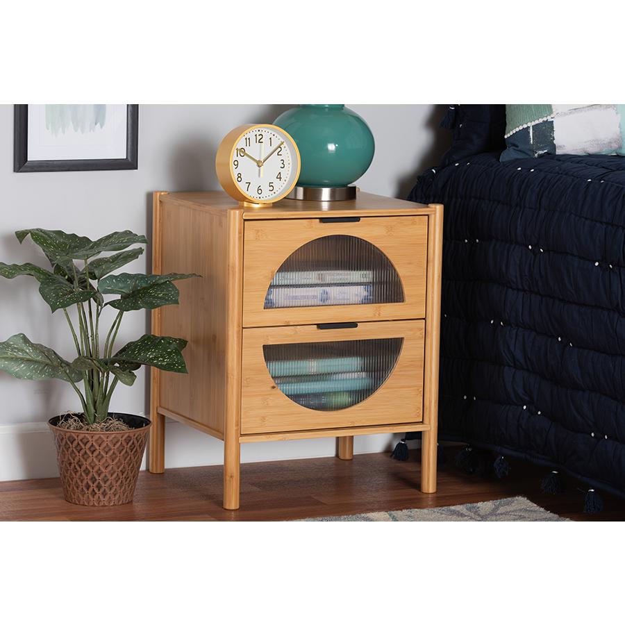 Transitional Natural Brown Bamboo Wood 2-Drawer End Table. Picture 8