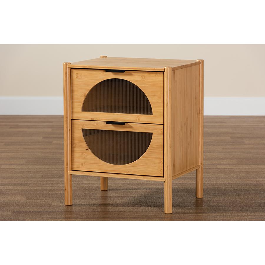 Transitional Natural Brown Bamboo Wood 2-Drawer End Table. Picture 9