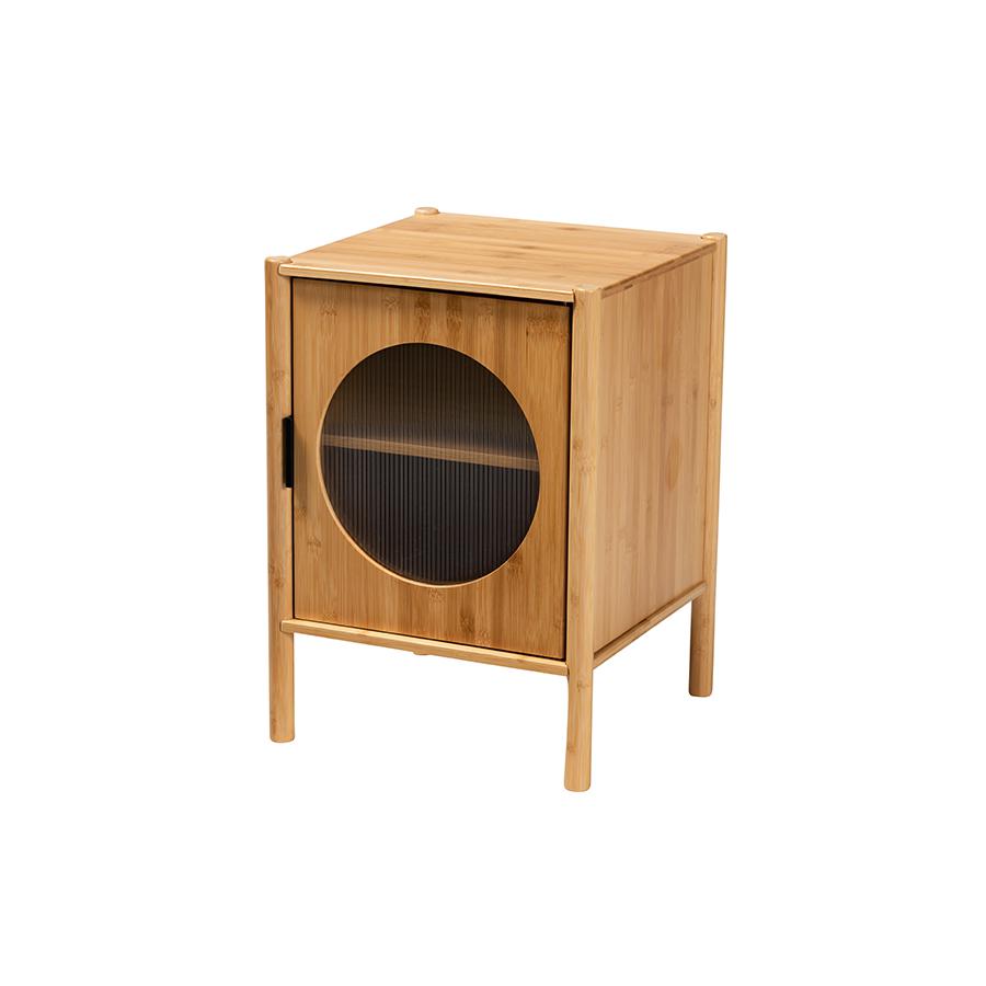 Transitional Natural Brown Bamboo Wood 1-Door End Table. Picture 1