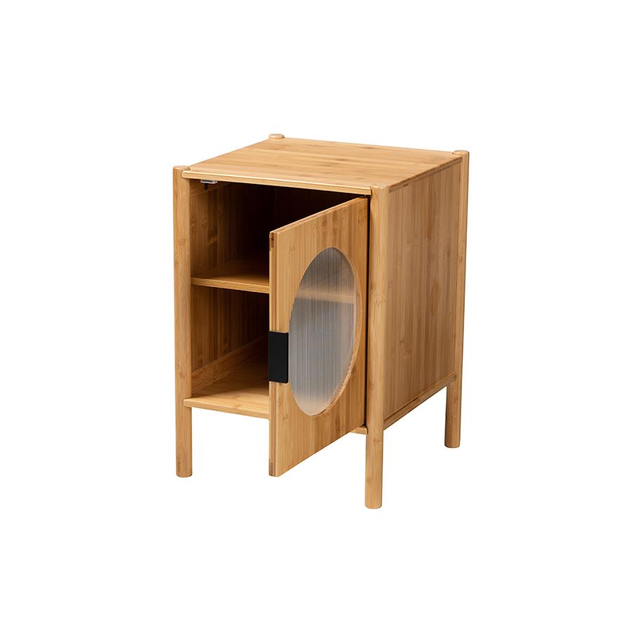 Transitional Natural Brown Bamboo Wood 1-Door End Table. Picture 2