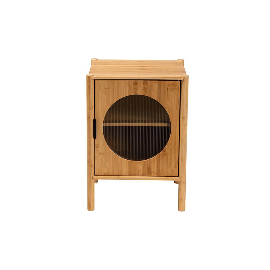 Transitional Natural Brown Bamboo Wood 1-Door End Table. Picture 3