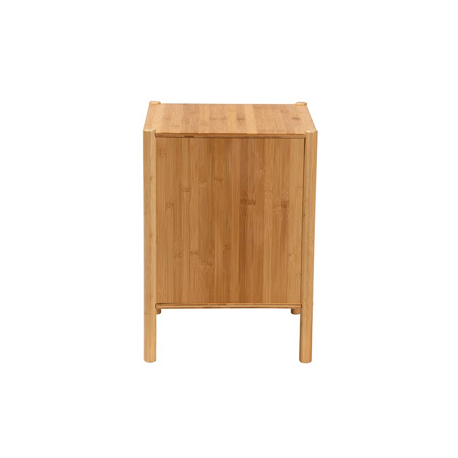 Transitional Natural Brown Bamboo Wood 1-Door End Table. Picture 4