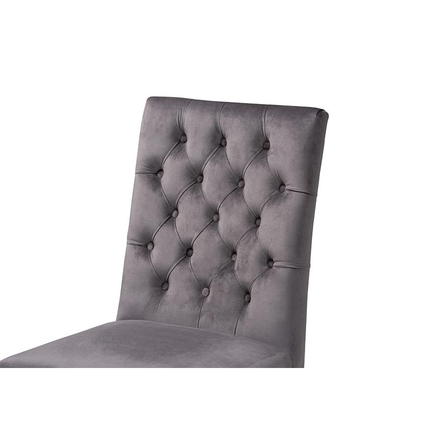 Glam and Luxe Grey Velvet Fabric and Silver Metal 2-Piece Dining Chair Set. Picture 4