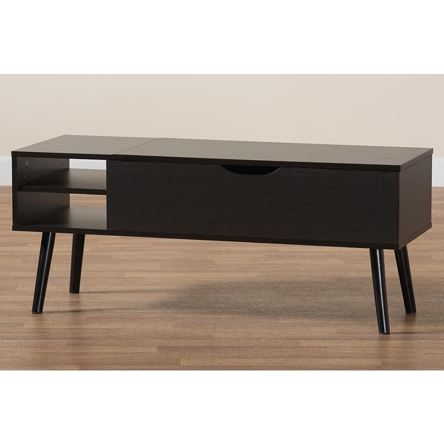 Espresso Brown Finished Wood Coffee Table with Lift-Top Storage Compartment. Picture 10