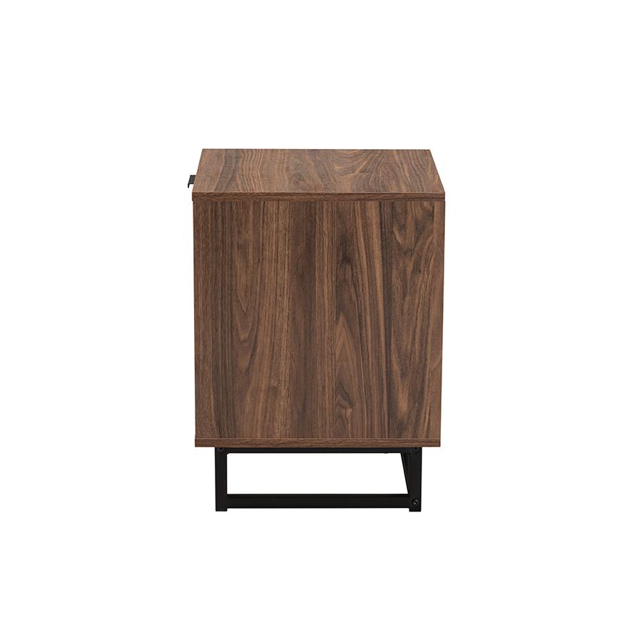 Sadia Modern Walnut Brown Finished Wood and Black Metal 1-Drawer End Table. Picture 4
